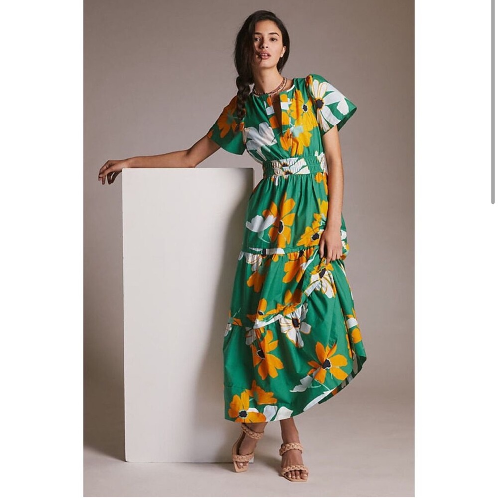 Maeve Anthropologie Somerset Maxi Dress 1X green orange floral plus
